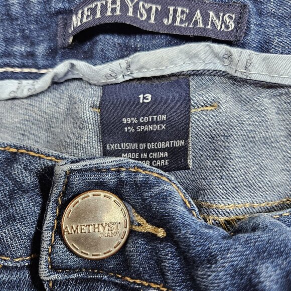 Amethyst Jeans Womens Jeans 13 Blue Distressed Skinny Button Fly Embellished - Picture 5 of 11